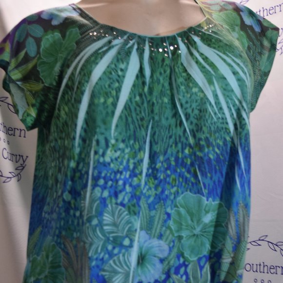 Jane Ashley Woman Floral Blouse, Watercolors, Size 2X - Picture 1 of 14